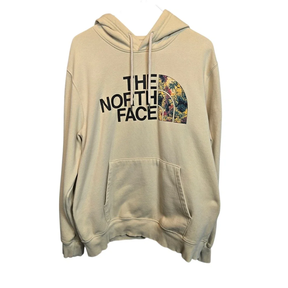 The North Face Hoodie Mens Large Beige‎ Half Dome Graphic Pullover Sweatshirt